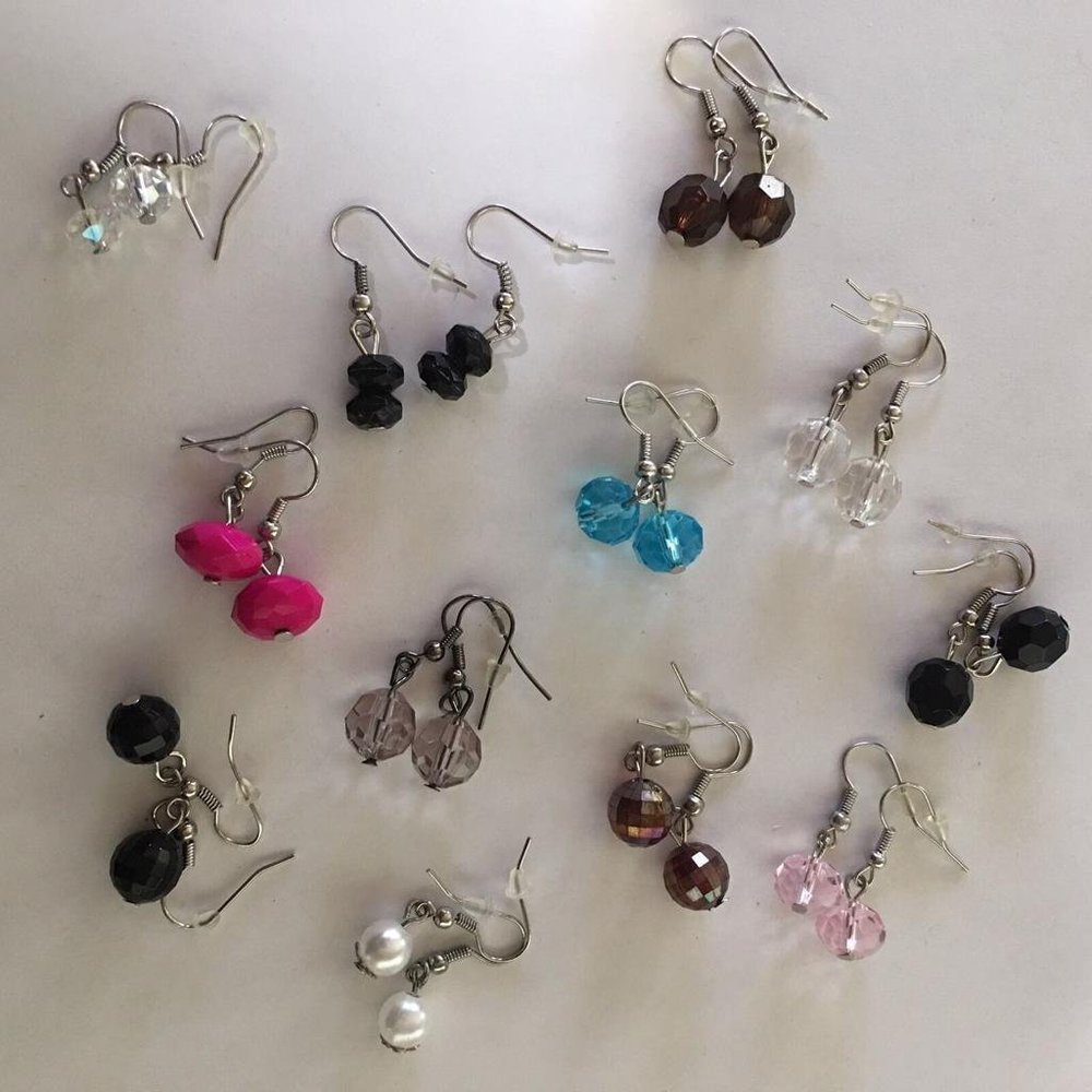 Lot Of 12 Women's Girls Costume Earrings Bead Dangle Earrings